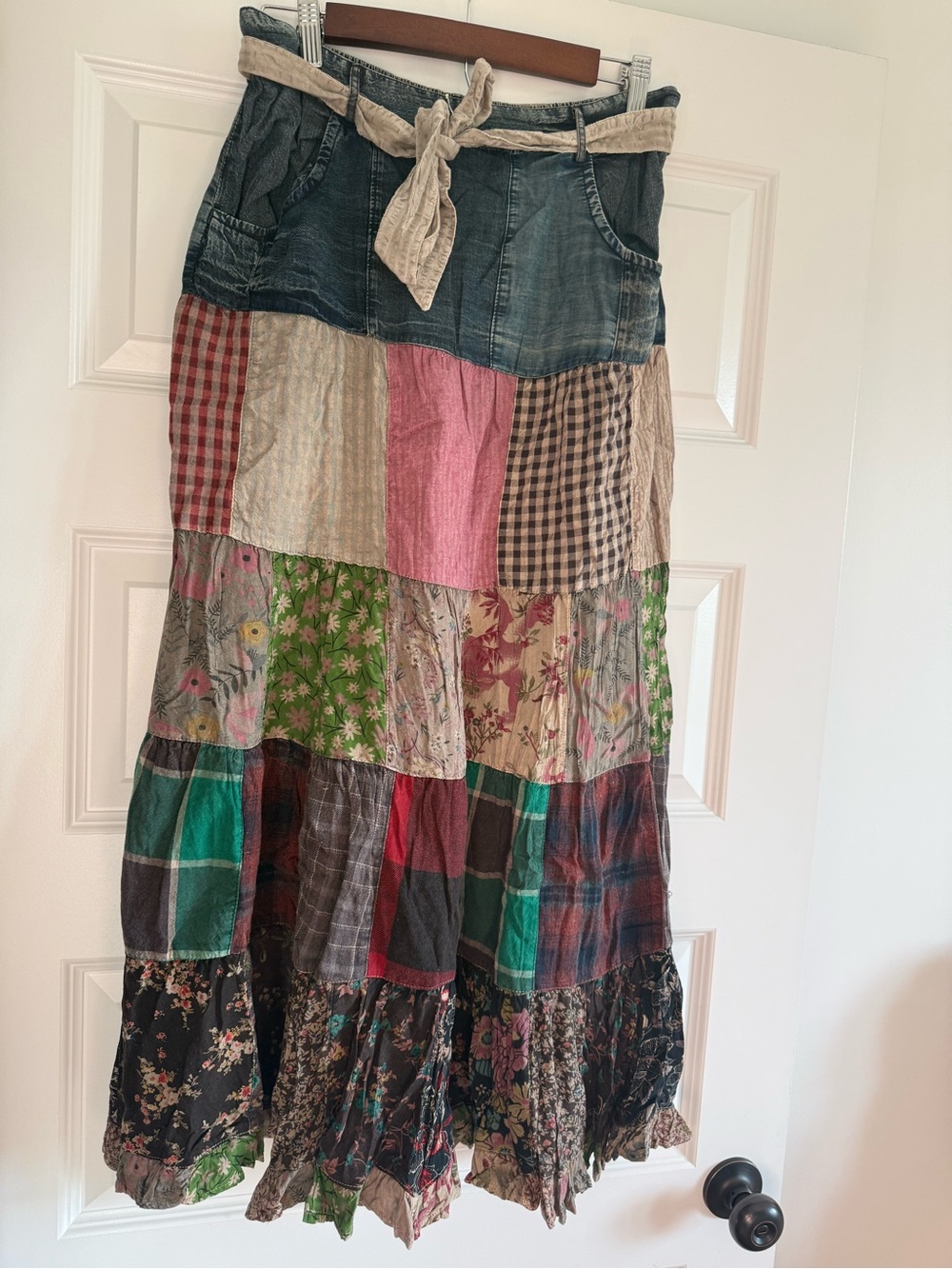 Young Threads Western Boho Patchwork Belted Skirt Vintage NWT Large - Picture 4 of 13